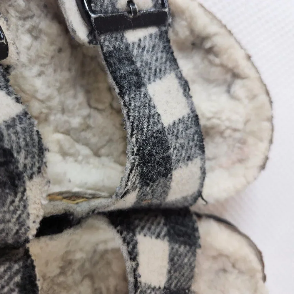 Birkenstock Mens Size 43 US 10 Arizona White Gray Shearling Plaid Natural Wool